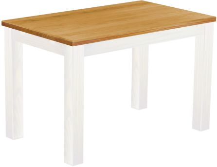 Tisch 120x73 Weiß Platte Honig massive Pinie